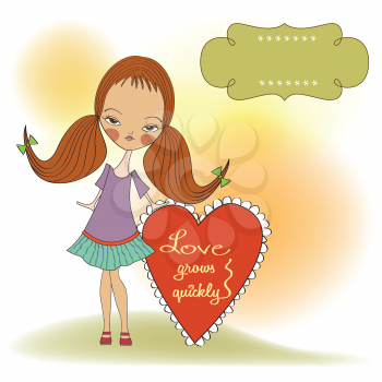 Royalty Free Clipart Image of a Little Girl With a Valentine