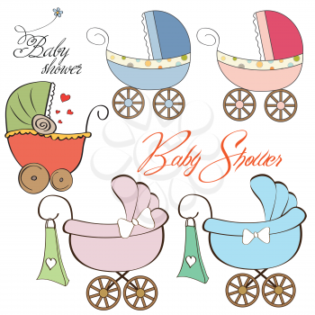 Royalty Free Clipart Image of Baby Shower and Carriage Elements
