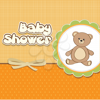 Royalty Free Clipart Image of a Baby Shower Card With a Teddy Bear