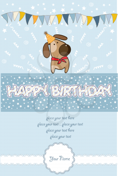 Royalty Free Clipart Image of a Birthday Card With a Dog in a Hat