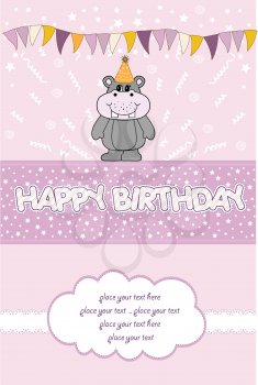 Royalty Free Clipart Image of a Birthday Card With a Hippo