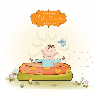 Royalty Free Clipart Image of a Baby Shower Invitation With a Baby in a Wading Pool