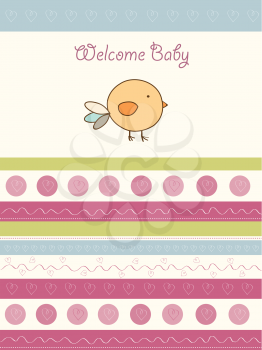 Royalty Free Clipart Image of a Welcome Baby Card With a Bird on It