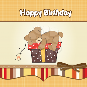 Royalty Free Clipart Image of a Birthday Greeting With a Bear on a Gift