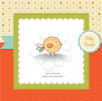 Royalty Free Clipart Image of a Baby Shower Card With a Bird