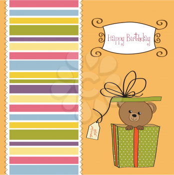 Royalty Free Clipart Image of a Birthday Card With a Bear in a Gift