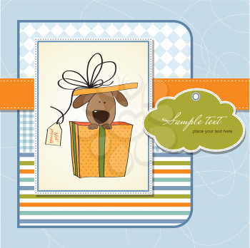 Royalty Free Clipart Image of a Birthday Card With a Dog as a Gift