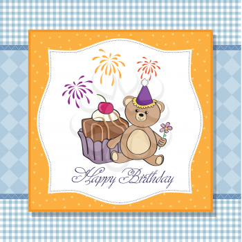 Royalty Free Clipart Image of a Birthday Greeting With a Bear