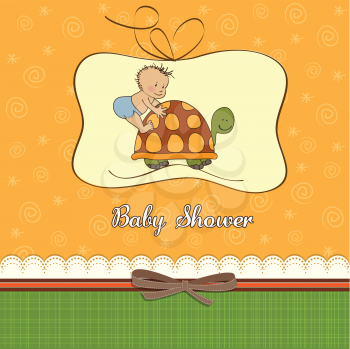 Royalty Free Clipart Image of a Baby Shower Invitation With a Baby Boy on a Turtle