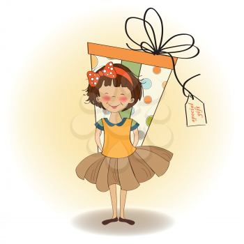 Royalty Free Clipart Image of a Girl Hiding a Gift