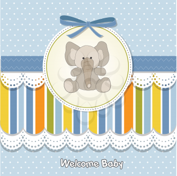 Royalty Free Clipart Image of a Baby Elephant on a Baby Announcement