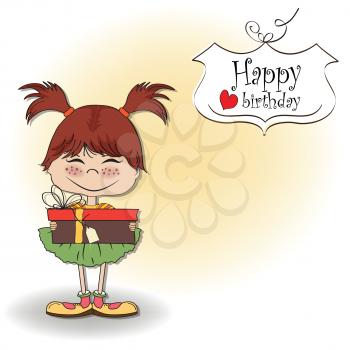 Royalty Free Clipart Image of a Little Girl on a Birthday Greeting