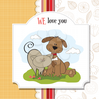 Royalty Free Clipart Image of a Cat and Dog Friendship