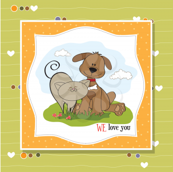 Royalty Free Clipart Image of a Cat and Dog Friendship