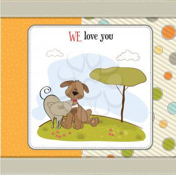 Royalty Free Clipart Image of a Dog and Cat With a We Love You Message