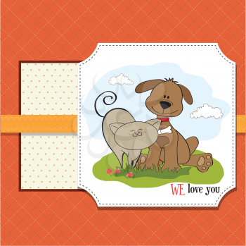 Royalty Free Clipart Image of a Dog and Cat on an I Love You Message