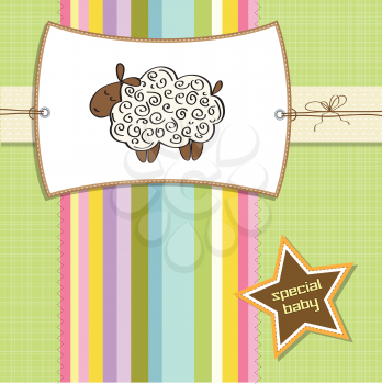cute baby shower card with sheep, vector illustration