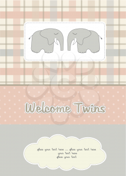 twins baby shower card with two elephants