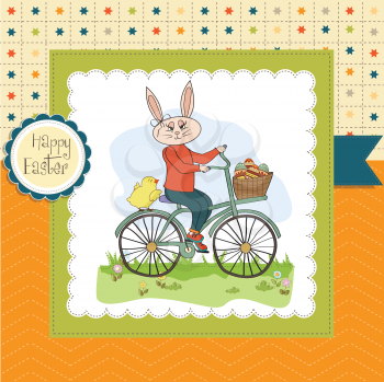 Easter bunny with a basket of Easter eggs, vector illustration