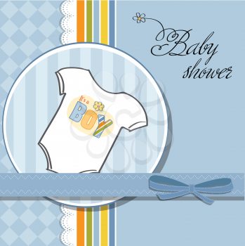 baby boy announcement card with blue tshirt