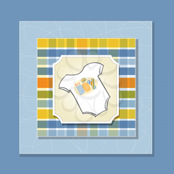 baby boy announcement card with blue tshirt