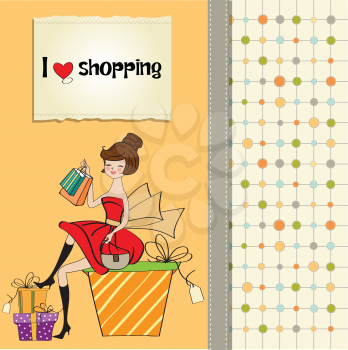 pretty young woman who is happy that she went shopping, vector illustration