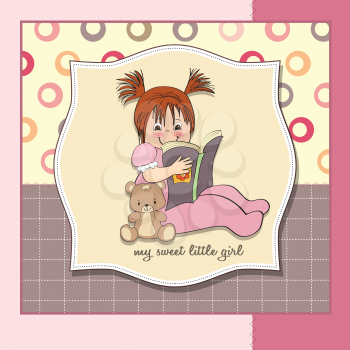 sweet little girl reading a book, vector illustration