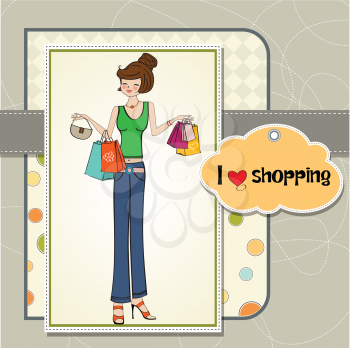 pretty young lady at shopping, illustration in vector format