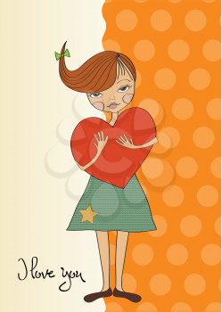romantic young girl with big heart, vector illustration