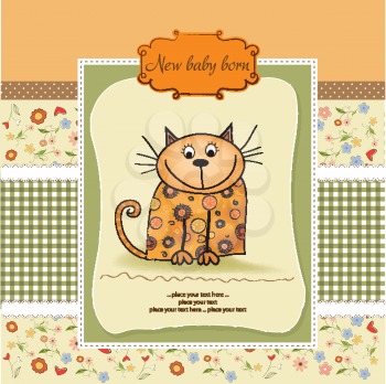 new baby shower card with cat, vector illustration