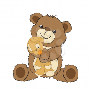 teddy bear playing with his toy, a little dog, vector illustration