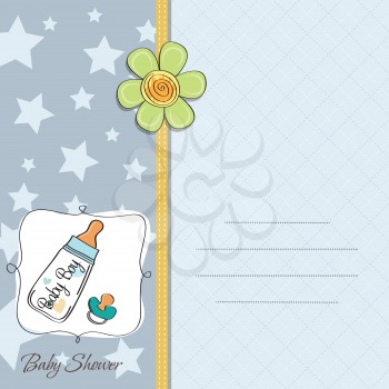 baby announcement card with milk bottle and pacifier