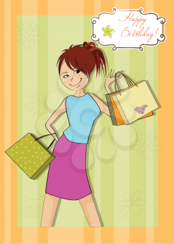 pretty girl at shopping, illustration in vector format