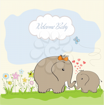 baby shower card with baby elephant and his mother