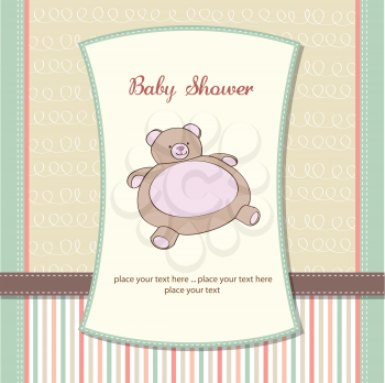 baby shower card with teddy bear toy, vector illustration