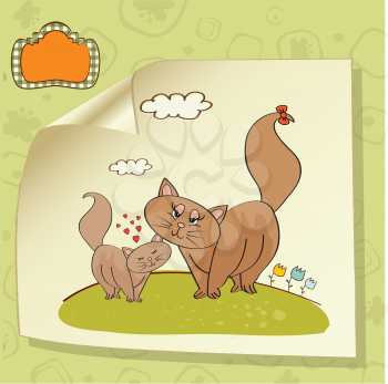 new baby kitten with his mother, vector illustration