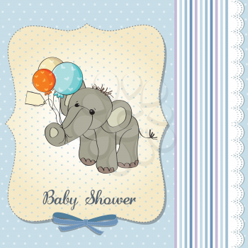 baby boy shower card with elephant and balloons, cevtor illustration