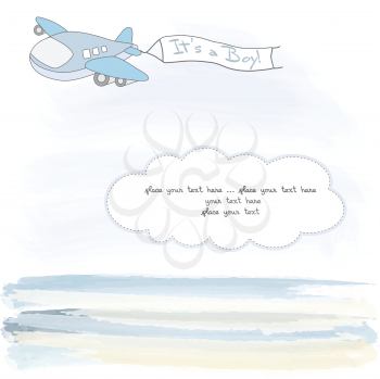 baby boy announcement card with airplane