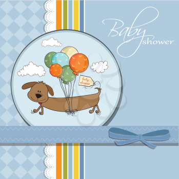 baby shower card with long dog and balloons