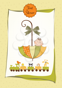 baby shower card with umbrella, vector illustration