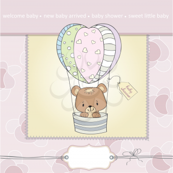 new baby girl announcement card with teddy bear