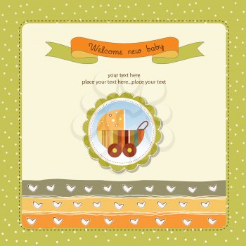 baby shower card with cute stroller, vector format