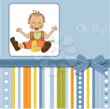 baby boy playing with his duck toy, welcome baby card