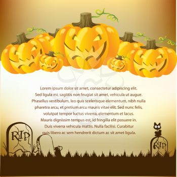 Halloween Illustration with Pumpkins for invite cards
