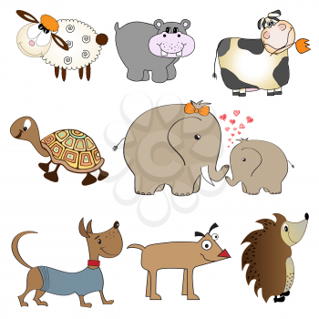 funny animals cartoon set isolated on white background, vector illustration