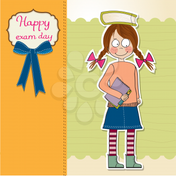 funny young student girl before exam, vector illustration