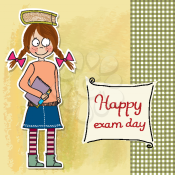 funny young student girl before exam, vector illustration