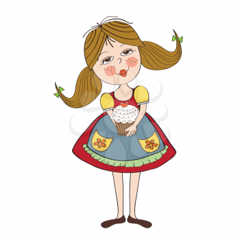 girl with birthday cake, illustration in vector format