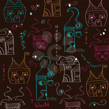 seamless pattern with  surreal houses, illustration in vector format