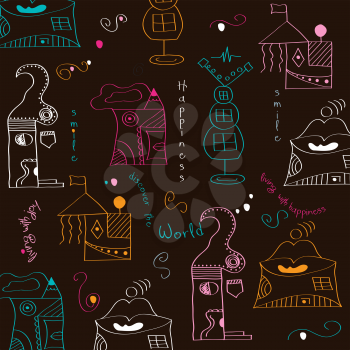 seamless pattern with  surreal houses, illustration in vector format